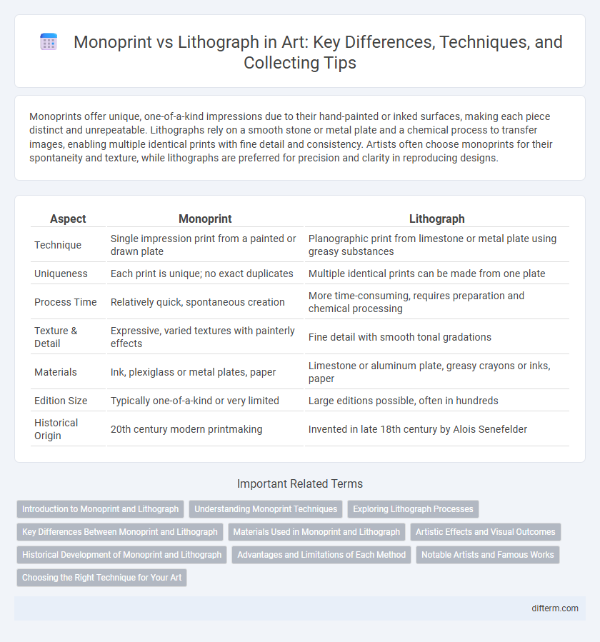 Monoprint vs Lithograph in Art: Key Differences, Techniques, and Collecting Tips