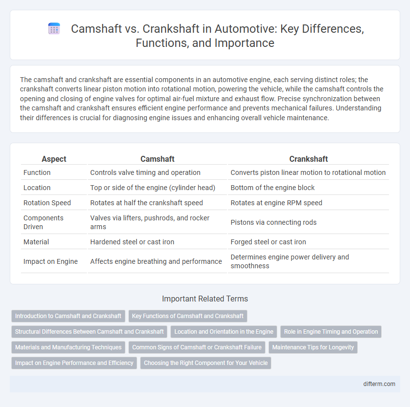 Camshaft vs. Crankshaft in Automotive: Key Differences, Functions, and Importance