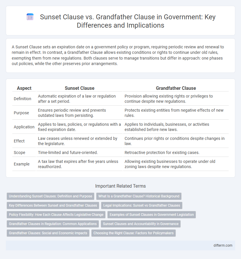 Sunset Clause vs. Grandfather Clause in Government: Key Differences and Implications